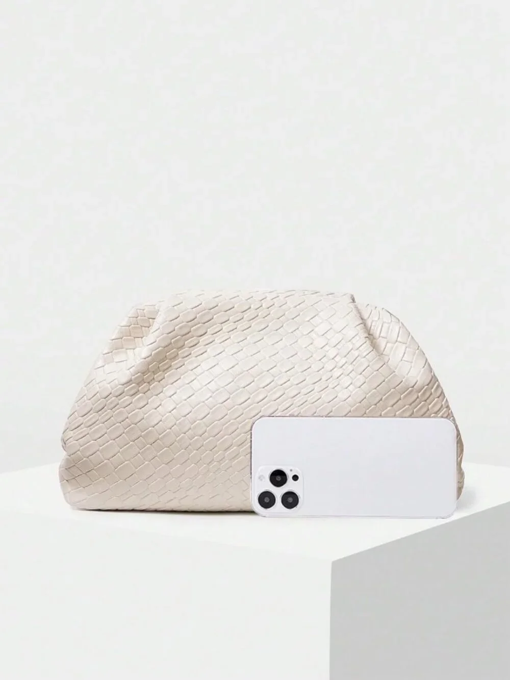 Elegant Woven Evening Dumpling Clutch Purse | Faux Leather Handbag for Parties